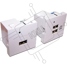 Модуль USB-зарядки, 2 порта, без шторки, 2.1A/5V, 45x45, белый