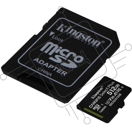 Флеш карта microSDHC 512GB microSDXC Class10 Kingston <SDCS2/512GB> UHS-I Canvas Select up to 100MB/s с адапт.