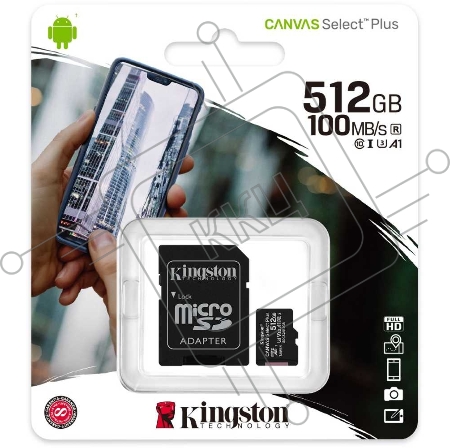 Флеш карта microSDHC 512GB microSDXC Class10 Kingston <SDCS2/512GB> UHS-I Canvas Select up to 100MB/s с адапт.