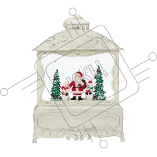 Декоративный фонарь с эффектом снегопада и подсветкой Рождественский лес, белый