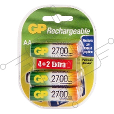 Аккумулятор GP Rechargeable 2700AAHC4/2 AA NiMH 2700mAh (6шт) блистер