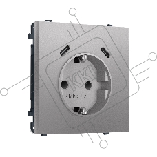 Комплект механизма электрической розетки SIGMA Сталь матовый 2USB С+C 20W (быст. зар.) с/з с/ш 16A-250V QUANT PRO (SP5105, PR165)
