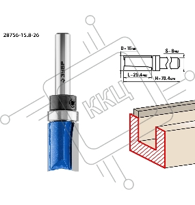 Фреза пазовая прямая с верхним подшипником ЗУБР Профессионал, D= 16мм, рабочая длина-25,4мм, хв.-8мм, d-15,8мм [28756-15.8-26]