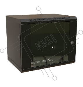 Шкаф коммутационный WRline (WR-TW-1245-GP-RAL9004) настенный 12U 600x450мм пер.дв.стекл 2 бок.пан. 60кг черный 370мм 650мм IP20 сталь