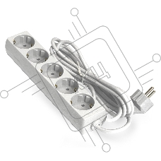 Удлинитель ExeGate ECE-5-5W (EX285827RUS), белый, 5 м, евровилка с заземлением, 5 евророзеток с заземлением, 2200 Вт