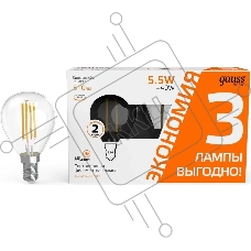 Лампа светодиодная Gauss Basic 1051116T 5.5Вт цок.:E14 шар 240B 2700K св.свеч.бел.теп. (упак.:3шт)