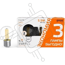Лампа светодиодная Gauss Basic 1051216T 5.5Вт цок.:E27 шар 240B 2700K св.свеч.бел.теп. (упак.:3шт)