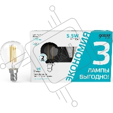 Лампа светодиодная Gauss Basic 1051126T 5.5Вт цок.:E14 шар 240B 4100K св.свеч.бел.ней. (упак.:3шт)