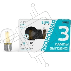 Лампа светодиодная Gauss Basic 1051226T 5.5Вт цок.:E27 шар 240B 4100K св.свеч.бел.ней. (упак.:3шт)