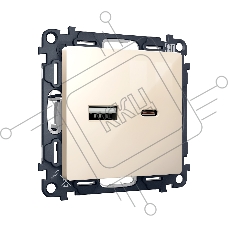 Комплект механизма розетки ALFA Бежевый глянец 2USB A+C 20W (быстрая зарядка) QUANT (AP3110, VM177) MA311010