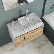 Комплект: тумба Bau Dream Blackwood 80, раковина прямоугольная BAU Cerama 48х37, мрамор, смеситель Hotel Dream, нерж сталь, выпуск клик клак белый