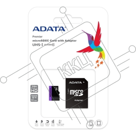 Флеш карта microSDXC 64GB ADATA  UHS-1 CL10 (AUSDX64GUICL10-RA1) + SD adaptor