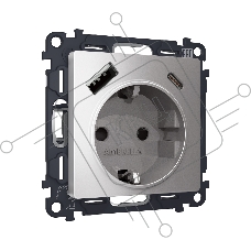 Комплект механизма электрической розетки ALFA Сталь матовый 2USB A+C 20W (быстрая зарядка) с/з QUANT (AP5100, VM160) MA510010