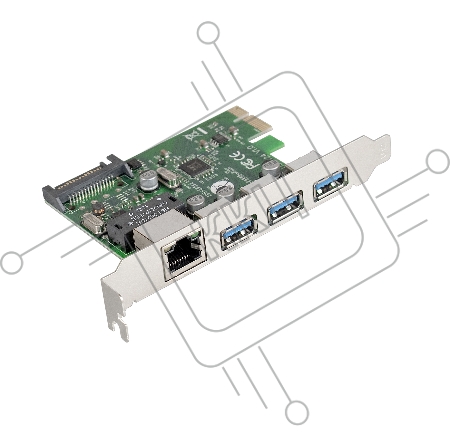 Контроллер сетевой ExeGate EXE-361 PCI-E 2.0, 3*USB3.0 ext + LAN UTP 1000Mbps, раз.доп.пит.OEM)