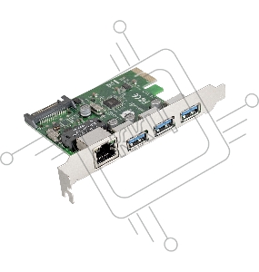 Контроллер сетевой ExeGate EXE-361 PCI-E 2.0, 3*USB3.0 ext + LAN UTP 1000Mbps, раз.доп.пит.OEM)