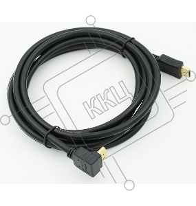 Кабель HDMI 3м, 19pin to 19pin, 1 угловой разъем, черный