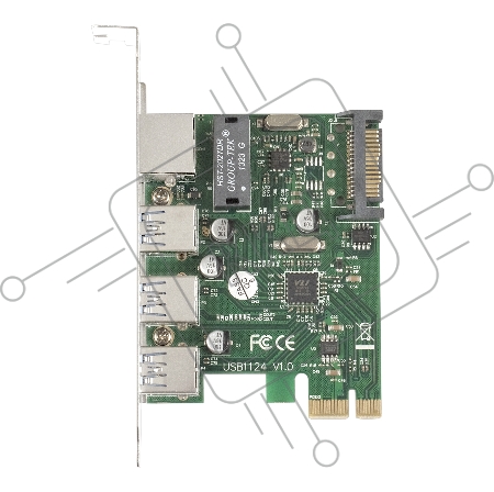 Контроллер сетевой ExeGate EXE-361 PCI-E 2.0, 3*USB3.0 ext + LAN UTP 1000Mbps, раз.доп.пит.OEM)