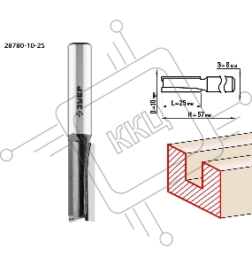 Фреза пазовая прямая ЗУБР 10x25мм, хвостовик 8мм,