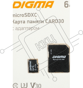 Флеш карта microSDXC 64Gb Class10 Digma CARD30 + adapter