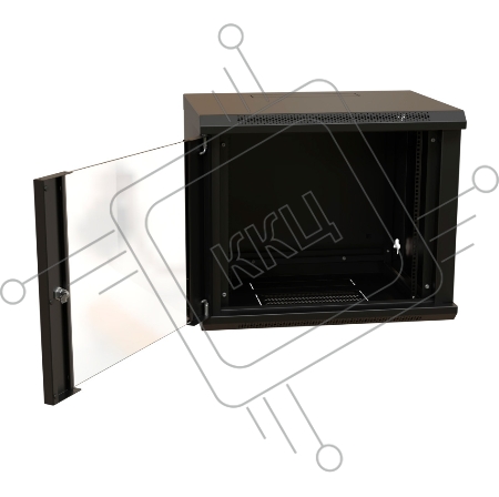 Шкаф коммутационный WRline (WR-TW-1245-GP-RAL9004) настенный 12U 600x450мм пер.дв.стекл 2 бок.пан. 60кг черный 370мм 650мм IP20 сталь