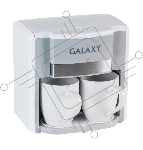 Кофеварка электрическая GALAXY LINE GL 0708, белая, капельная, 750 Вт, 0,3 л (2 чашки), многоразовый съемный фильтр, выключатель с индикатором работы, ножки, препятствующие скольжению, 2 керамические чашки в комплекте, мерная ложка