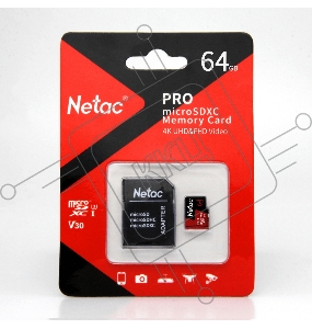 Флеш карта MicroSD card Netac P500 Extreme Pro 64GB, retail version w/SD adapter