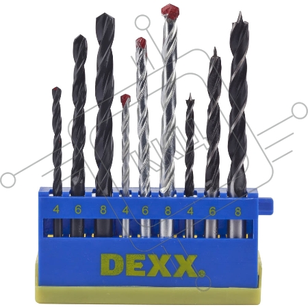 Сверла DEXX по металлу d 4-6-8мм, по дереву d 4-6-8мм, по кирпичу d 4-6-8мм, комбинированные