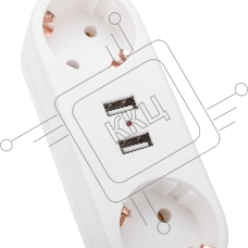 Двойник электрический линейный 16 А с заземлением + 2 USB-порта, 2,4 А, белый REXANT