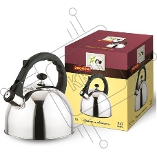 Чайник для плиты TECO 3,0 л. со свистком, TC-118, из нержавеющей стали