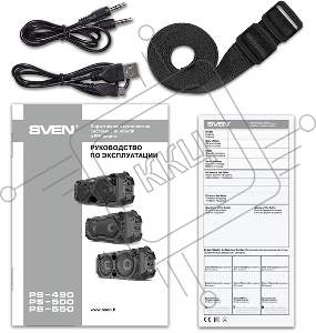 Мобильные колонки чёрные Sven PS-500 (2x18W, mini Jack, USB, Bluetooth, FM, micro SD, LED-дисплей, ПДУ, 2 x 2000 мA, LED подсветка)