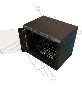 Шкаф коммутационный WRline (WR-TW-1245-GP-RAL9004) настенный 12U 600x450мм пер.дв.стекл 2 бок.пан. 60кг черный 370мм 650мм IP20 сталь