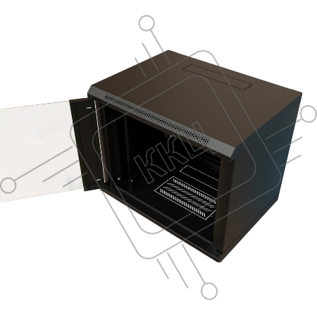 Шкаф коммутационный WRline (WR-TW-1245-GP-RAL9004) настенный 12U 600x450мм пер.дв.стекл 2 бок.пан. 60кг черный 370мм 650мм IP20 сталь