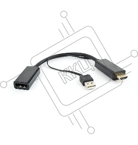 Конвертер HDMI->DisplayPort, Cablexpert DSC-HDMI-DP, HD19M+USBxHD20F, черный