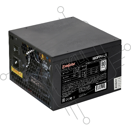 Блок питания БП 500W ExeGate 500PPH-LT, 80+, ATX, black, APFC, 12cm, 24p, (4+4)p, 5*SATA, 3*IDE