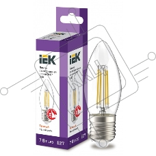 Лампа светодиодная LED 7вт Е27 теплый свеча FILAMENT
