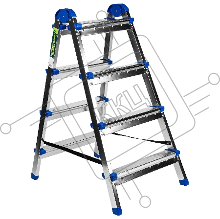 Стремянка двухсторонняя 4 ст., сталь профиль, стальные ступени, Россия// Сибртех