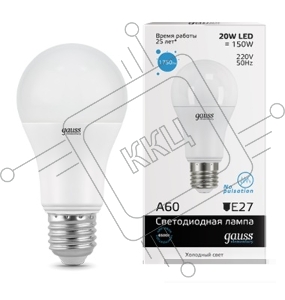 Лампа GAUSS LED Elementary 23239  A60 20W E27 6500K 1/10/40 груша