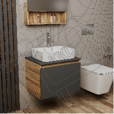 Комплект: тумба Bau Dream Blackwood графит 60, 1 ящик, раковина прямоугольная BAU Cerama 48х37, мрамор, смеситель Hotel Dream, нерж сталь
