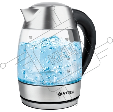 Чайник VITEK VT-7047 TR стекло Мощность 2200Вт. Объем 1,8л. Материал корпуса стекло/сталь.Тип нагревательного элемента скрытый. Индикатор уровня воды. Индикация включения. Блокировка включения без воды. Подсветка. Фильтр. Количество температурных режимов 