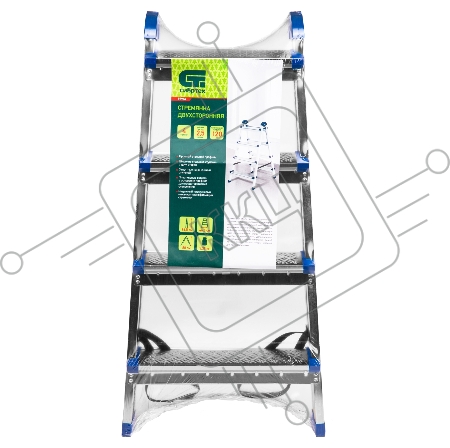 Стремянка двухсторонняя 4 ст., сталь профиль, стальные ступени, Россия// Сибртех
