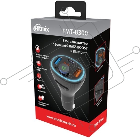 Автомобильный FM-модулятор Ritmix FMT-B300 черный BT USB (80000849)