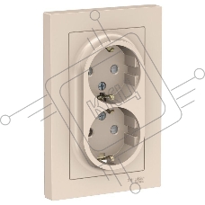 Розетка 2-м СП AtlasDesign 16А IP20 с заземл. защ. шторки в сборе беж. SE ATN000226