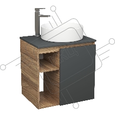 Тумба Bau Dream Blackwood 60 правая, графит, раковина BAU Dream круглая D41, смеситель для раковины высокий Hotel Still, нержавеющая сталь