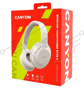 Гарнитура CANYON BTHS-3, Bluetooth headset,with microphone, BT V5.1 JL6956, battery 300mAh, Type-C charging plug, PU material, size:168*190*78mm, charging cable 30cm and audio cable 100cm, Beige