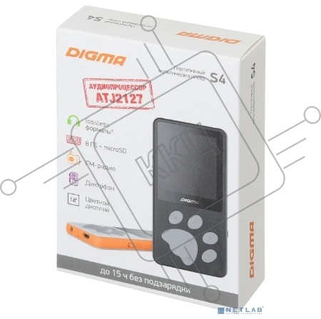 Плеер Hi-Fi Flash Digma S4 8Gb белый/оранжевый/1.8