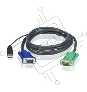 Шнур, мон+клав+мышь USB ATEN, SPHD15=>HD DB15+USB A-Тип, Male-2xMale,  8+4 проводов, опрессованный,   1.8 метр., черный, (2L-5202U)