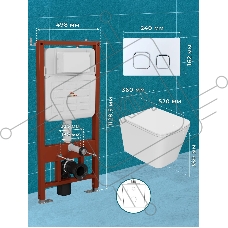 Комплект BAU 6 в 1: усиленная инсталляция BAU IDEAL, унитаз подвесной безободковый торнадо обратного потока Bau Stil 52х36 Hurricane-2, сиденье дюропласт микролифт, клавиша BAU Strike, белая/хром