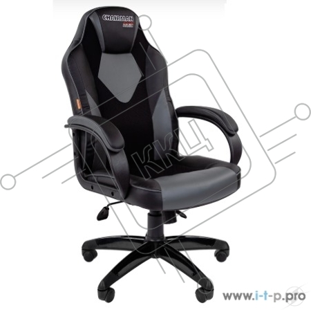 Кресло Chairman game 17 чёрное/серое Игровое кресло (Экокожа/Ткань TW, пластик, газпатрон 3 кл, ролики, механизм качания)