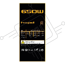 Блок питания Power Supply HSPD, 650W 80+ Bronze (ATX, 2.31, Semi-modular, 1x24(20+4)pin 550mm, 1xCPU*2 8(4+4)pin 600+150mm, 1xPCIe*2 8(6+2)pin 500+150mm, 2xSATA*3 400+150+150mm, 1xMOLEX4pin*3+FDD 400+150+150+150mm , Active, 120x120mm, 150x140x86mm, APFC, 