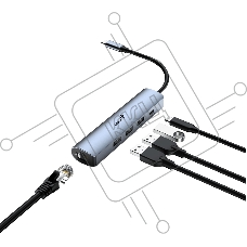 Концентратор USB HUB UH-545 USB3.0 с Ethernet RJ45, гигабитным Ethernet RJ45 x 1, портом питания USB-C (5 В 3 А) x 1, портами передачи данных USB-A 3.0 x 3